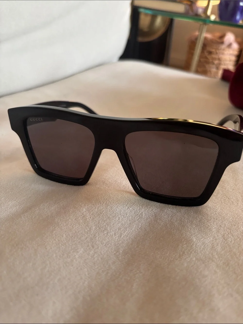 Gucci Black Square Sunglasses with Burgundy Case and Pouch